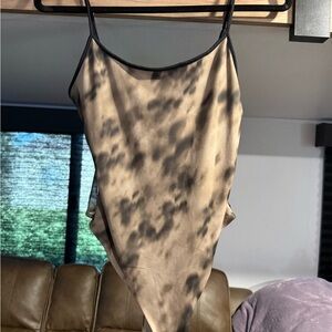 H&M Tan and Black Tie-Dye Satin Cami Bodysuit